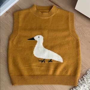 Kids Mustard Goose Intarsia Knit Sleeveless Sweater Vest